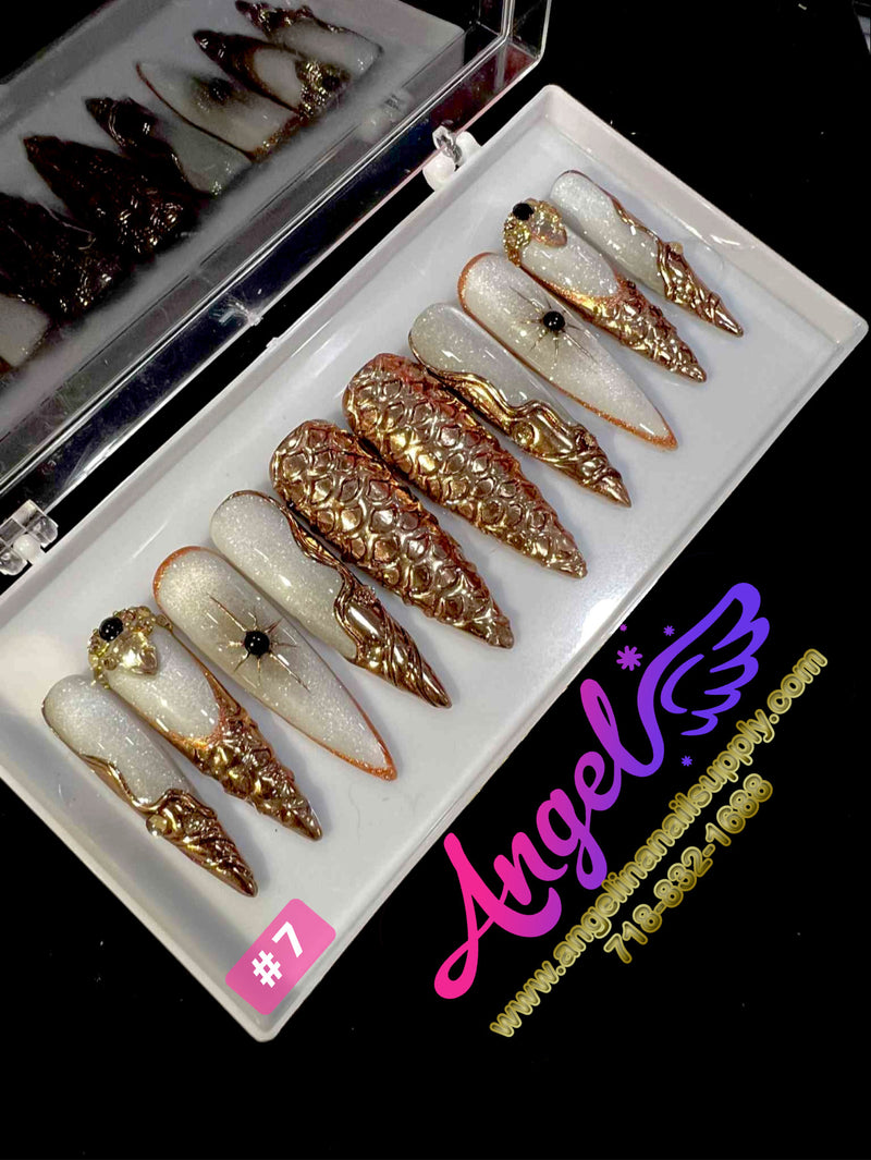 Angelina Handmade Custom Press-On | Long Nail Design #001-#029
