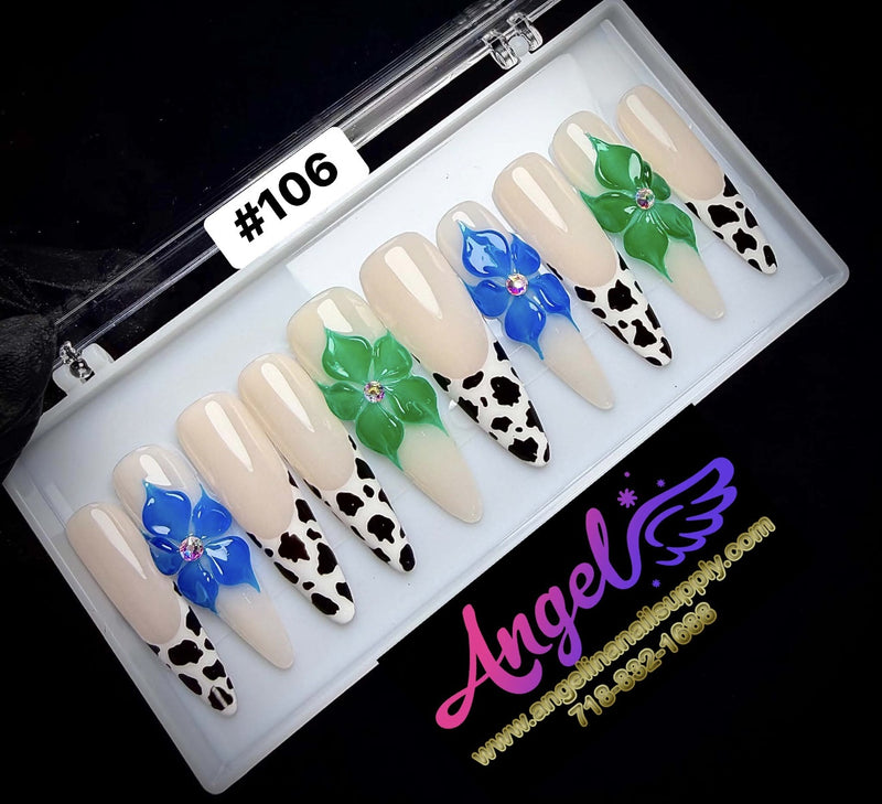 Angelina Handmade Custom Press-On Long Nail Design #106 - Cowgirl Bloom