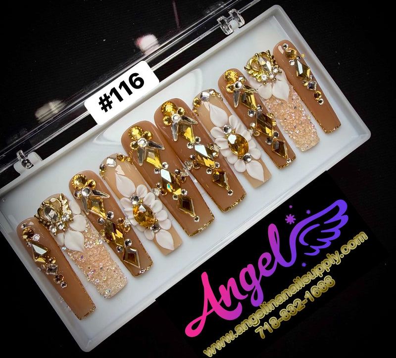 Angelina Handmade Custom Press-On Long Nail Design #116 - Queen's Treasure