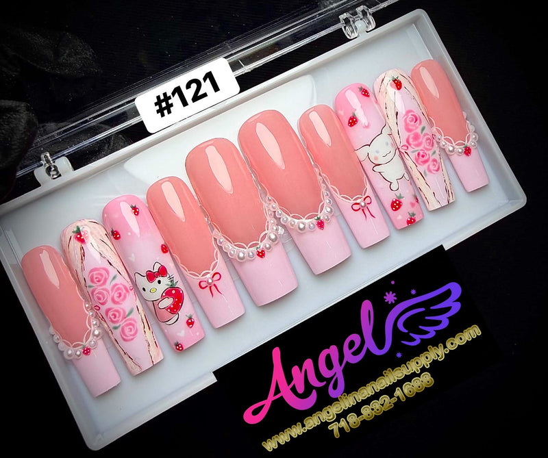 Angelina Handmade Custom Press-On Long Nail Design #121 - Kawaii Dreams