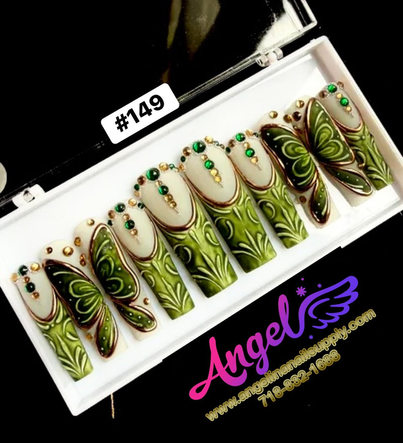 Angelina Handmade Custom Press-On Long Nail Design #149 - Verdant Empress