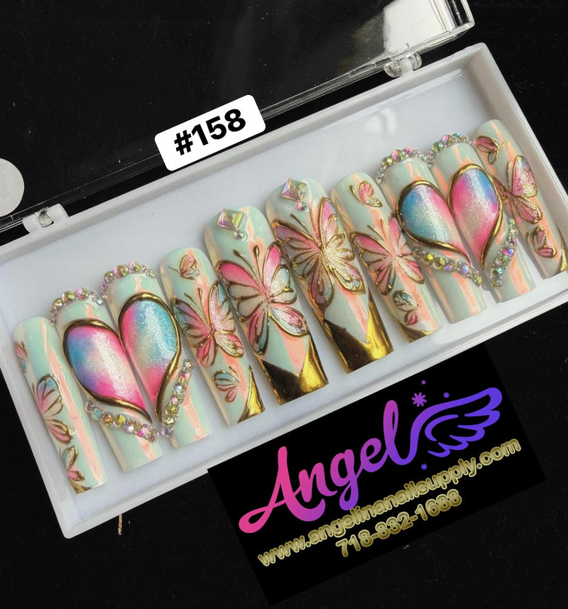 Angelina Handmade Custom Press-On Long Nail Design #158 - Pearl Aurora