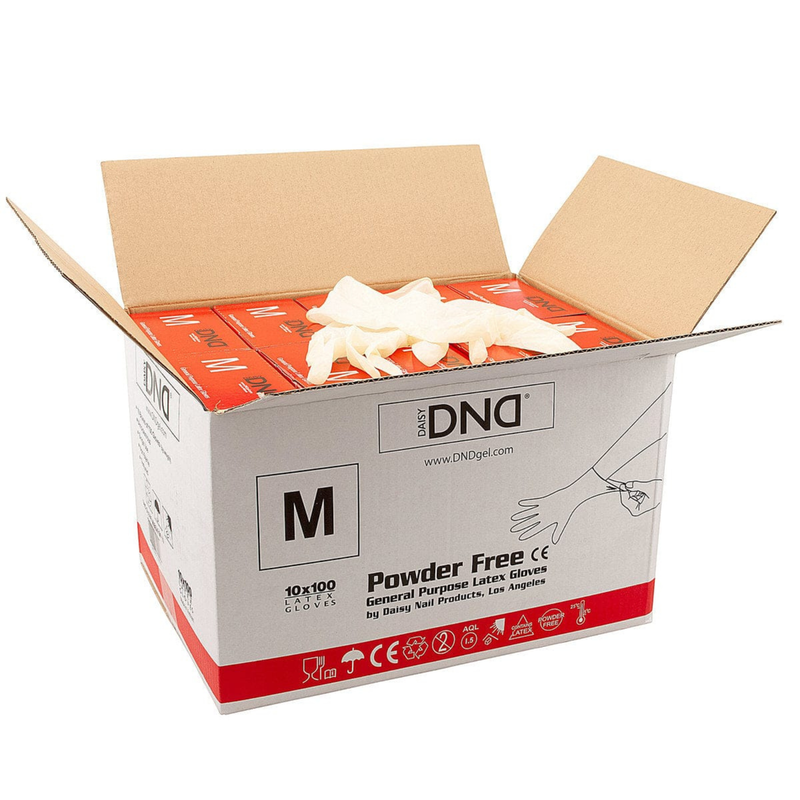 Box of powder-free gloves with visible brand logo on a white background