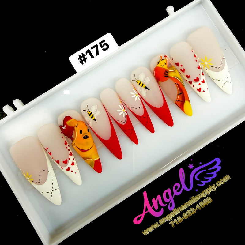 Angelina Handmade Custom Press-On Long Nail Design #175 - Bee Mine Forever
