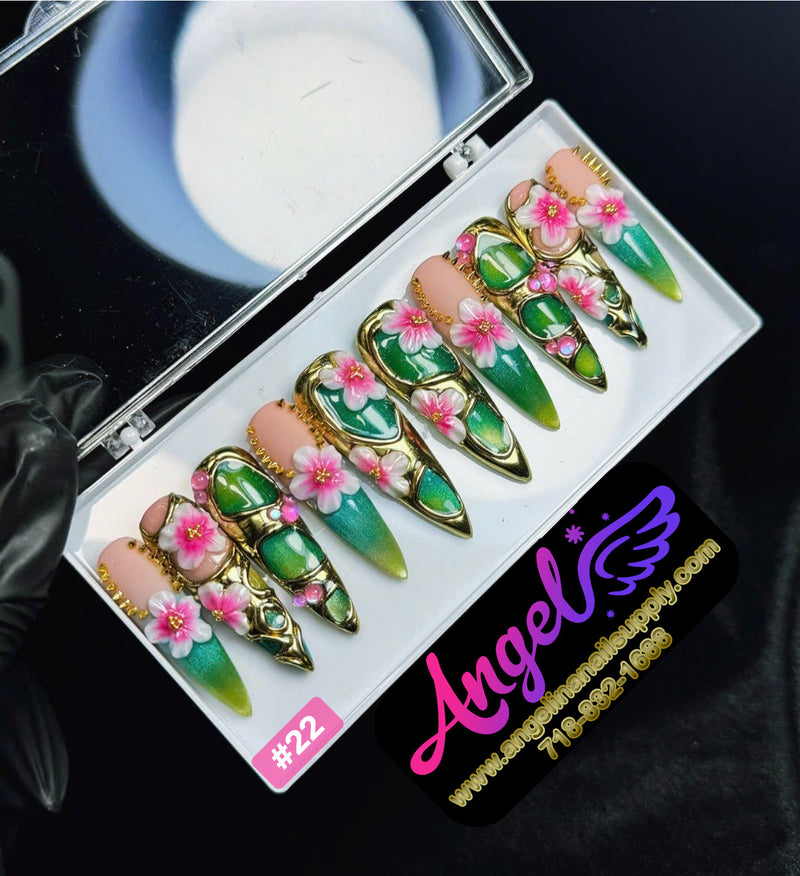 Angelina Handmade Custom Press-On | Long Nail Design #001-#029