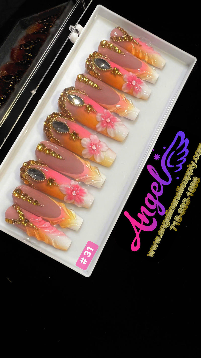 Angelina Handmade Custom Press-On | Long Nail Design #030-#059