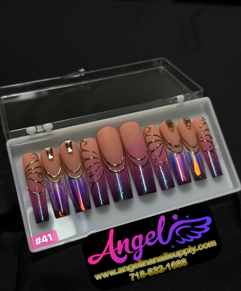 Angelina Handmade Custom Press-On | Long Nail Design #030-#059