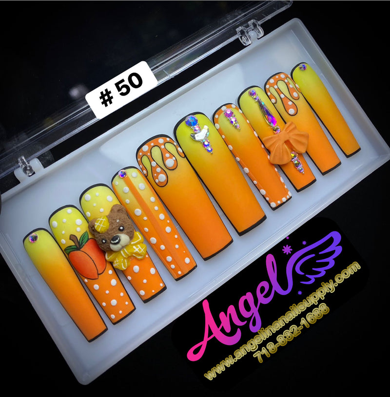 Angelina Handmade Custom Press-On | Long Nail Design #030-#059