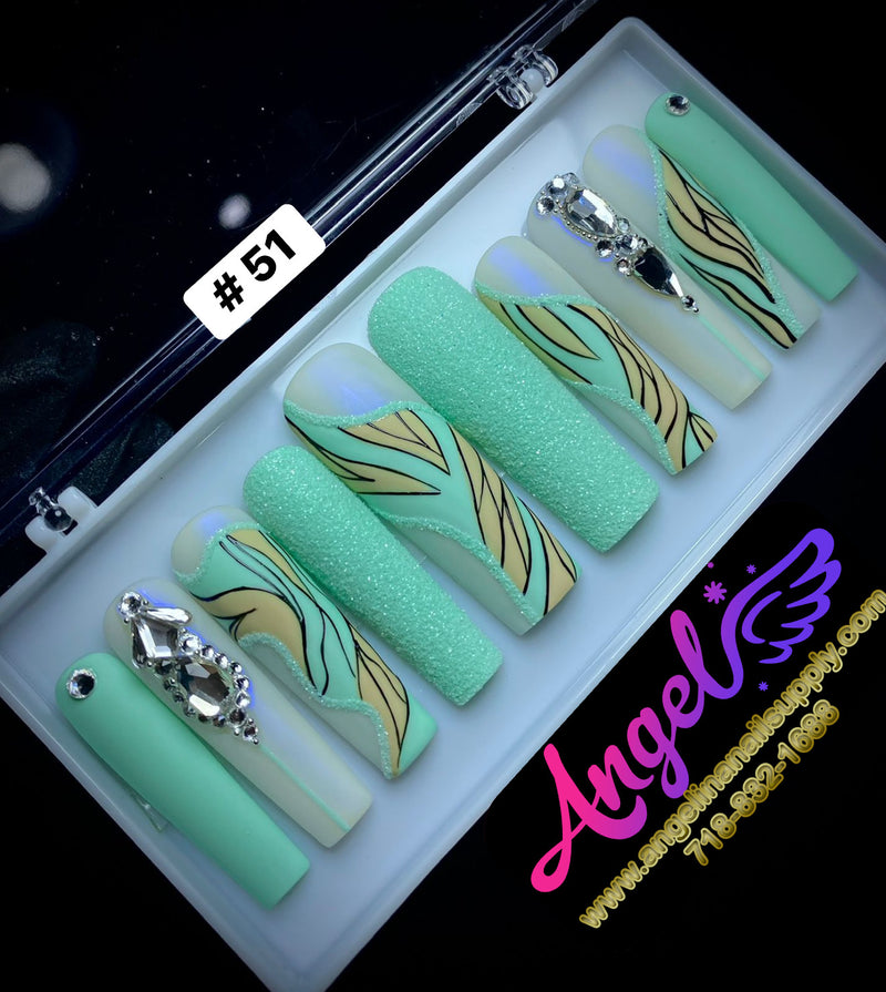 Angelina Handmade Custom Press-On | Long Nail Design #030-#059
