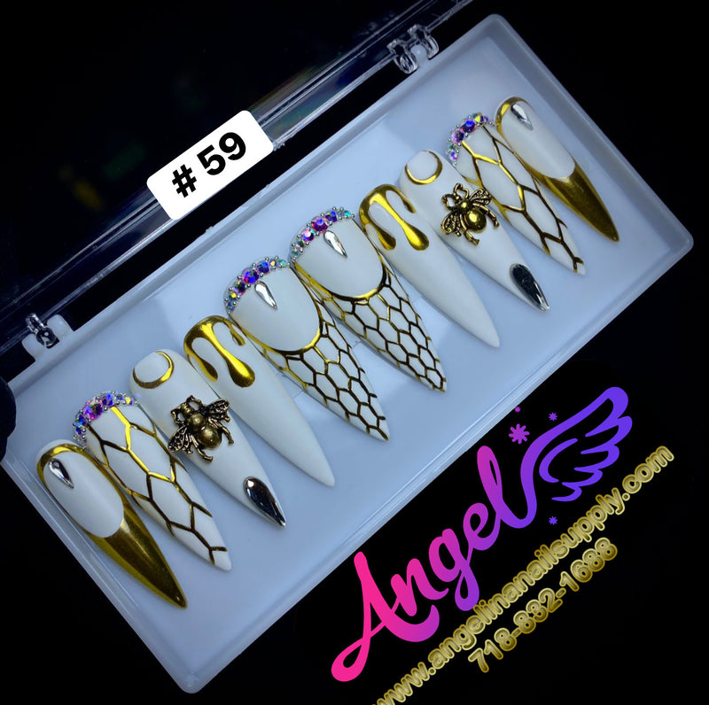 Angelina Handmade Custom Press-On | Long Nail Design #030-#059