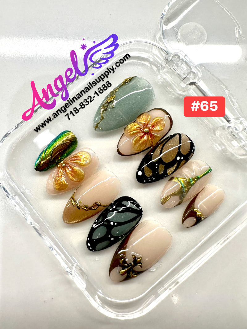 Angelina Handmade Custom Press-On Nails #060-#089 Christmas Red Glitter, Snowflake Holiday Design, Winter Press-On Nail Set