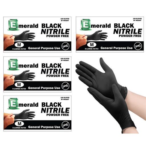 Emerald General Purpose Black Nitrile Gloves (Case/10boxes) - Size: Medium - Angelina Nail Supply NYC