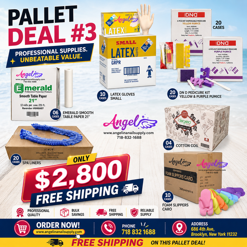Pallet Deal #3 Angel Mix Products:  Foam Slipper, Pedicure Kit, Cotton, Gloves, Liner Blue, Table Paper